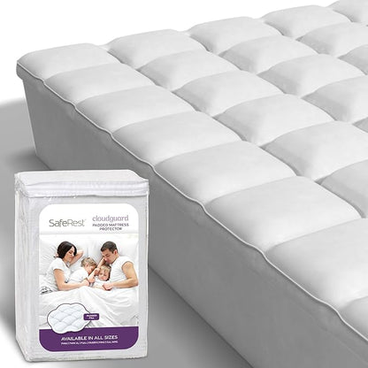SafeRest CloudGuard - King Size Hybrid Mattress Protector & Pad (Extra Padded) - Waterproof Quilted Pillow Top Mattress Cover - Thick, Plush & Fitted Mattress Topper for Bed
