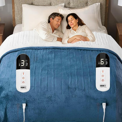 Degrees of Comfort Sherpa Plush Dual Control Electric Blanket Queen Size, Heating Blankets | Washable | Automatic Shut Off | Double Zone, 20 Heat Settings | 84" x 90" Blue