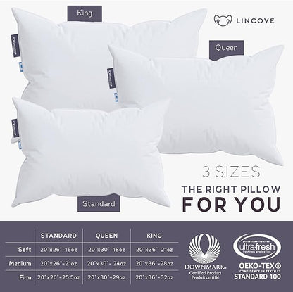 Lincove Cloud Natural Canadian Down and Waterfowl Feather Pillow, White Luxury Sleeping Pillow - 625 Fill Power, 500 Thread Count Cotton Shell, Made in Canada, Standard - Soft, 1 Pack