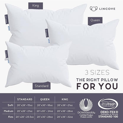Lincove Cloud Natural Canadian Down Pillow, White Luxury Sleeping Pillow - 625 Fill Power, 100% Cotton Shell, 500 Thread Count, Made in Canada, Queen - Soft, 1 Pack