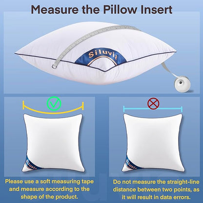 Siluvia 22"x22" Pillow Insert Set of 2 Square Throw 22 Pillows with 100% Cotton Cover for Sofa, Couch, and Bed - White
