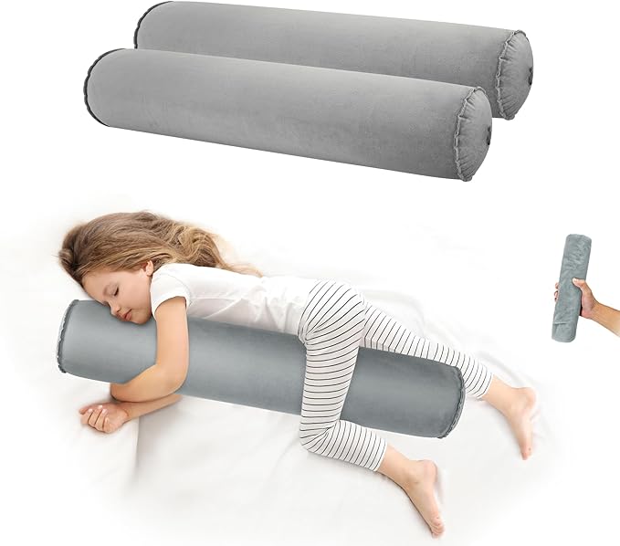EULANT 2 Pack 35Inch Inflatable Long Bolster Body Pillow for Kids Teens,Body Pillow for Bed with Soft Velvet,Round Cervical Roll Cylinder Bolster Body Pillows for Hugging Sleeping,Back,Neck etc