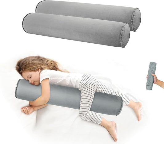 EULANT 2 Pack 35Inch Inflatable Long Bolster Body Pillow for Kids Teens,Body Pillow for Bed with Soft Velvet,Round Cervical Roll Cylinder Bolster Body Pillows for Hugging Sleeping,Back,Neck etc