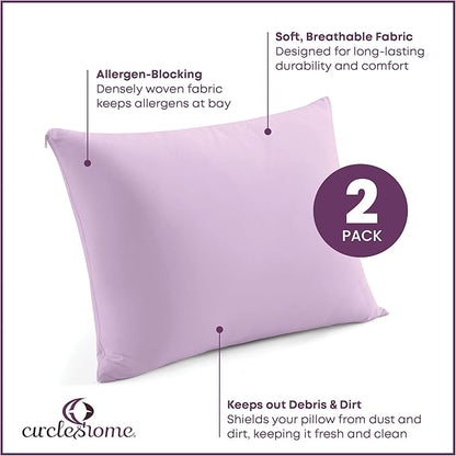 CirclesHome Pillow Protectors 2 Pack King Zippered - 100% Cotton Breathable Pillowcases - Protects Pillows from Dirt, Dust and Debris (King - Set of 2 - 20x36)