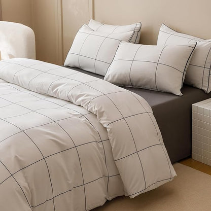 Wellboo White Plaid Comforter Sets Twin Black White Grid Checkered Bedding Comforters Cotton White and Black Buffalo Check Grid Quilts for Women Men Soft Modern Big Plaid Geometric Gingham Bed