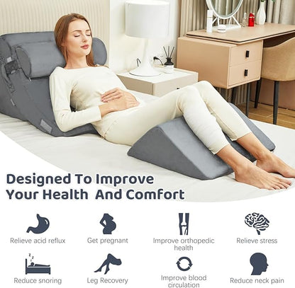 4pcs Wedge Pillow Set for After Surgery,Wedge Pillow headboard for Relief of Body Back and Leg Pain,gerd Pillows for Acid Reflux Side Sleeper and Anti-snoring.