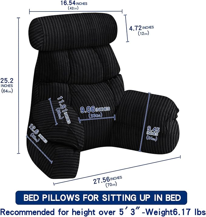 FXXUDVNIIN Back Pillow for Bed Sitting up – with 9.4" Armrests Bed Pillow for Sitting up,Inch Arms for Support, Ideal for Reading, Watching TV, Gaming, and Relaxing