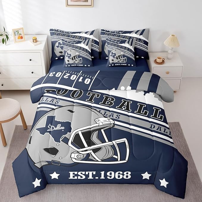Erosebridal 3D Cool Sports Comforter Set Full Size Gridiron Seasonal Color Bedding, Football Lovers Comforter + Flat Sheet + Fitted Sheet + 2 Pillowcases + 2 Throw Pillow Covers