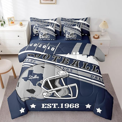 Erosebridal 3D Cool Sports Comforter Set Queen Size Gridiron Seasonal Color Bedding, Football Lovers Comforter + Flat Sheet + Fitted Sheet + 2 Pillowcases + 2 Throw Pillow Covers