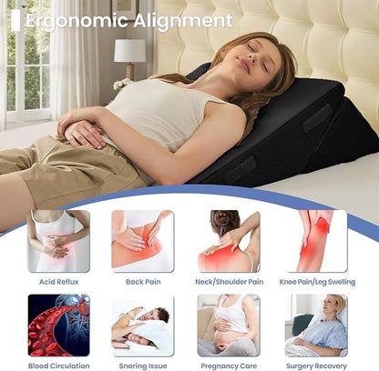 Sasttie Wedge Pillow for After Surgery, Adjustable Bed Wedge Pillow Headboard for Acid Reflux, Sleeping, Neck & Back Support, with Removable Cover, Black