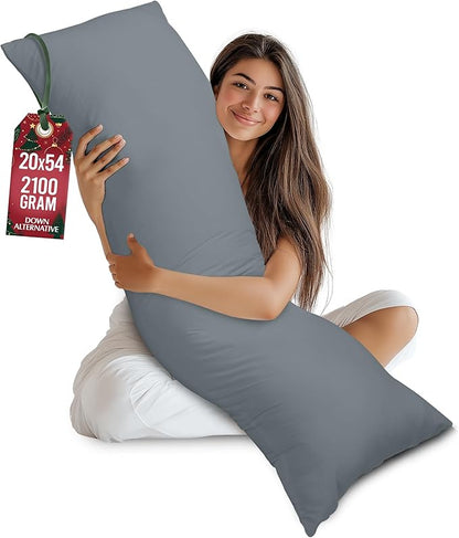 Utopia Bedding Full Body Pillow for Adults (Grey, 20 x 54 Inch), Long Pillow Insert for Sleeping, Ideal for Side Sleepers
