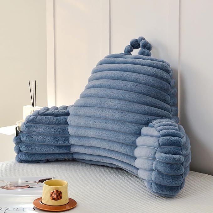 Yaoshuho Large Reading Pillow for Adults, Back Support Pillow for Sitting Up in Bed with Arms, Couch for Lounging Bedrest, Dusty Blue