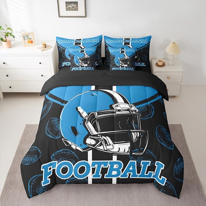 Feelyou Football Comforter Set with Sheets 7 Piece Queen Size Ball Games Bed in a Bag Kids Boys Girls Rugby Bedding Set City of Footballs Bedroom Decor Rugby Sports
