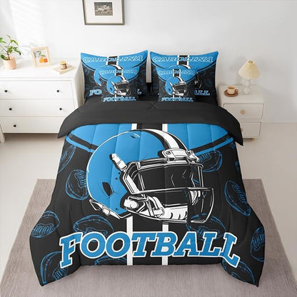 Feelyou Football Comforter Set with Sheets 7 Piece Full Size Ball Games Bed in a Bag Kids Boys Girls Rugby Bedding Set City of Footballs Bedroom Decor Rugby Sports
