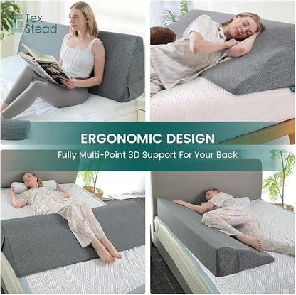 King Size Headboard Wedge Pillow with Washable Cover, Ergonomic Incline Memory Foam Cushion Reading Daybed Pillow for Back, Neck, Shoulder Support, Gray(76"x11.8"x19.68")