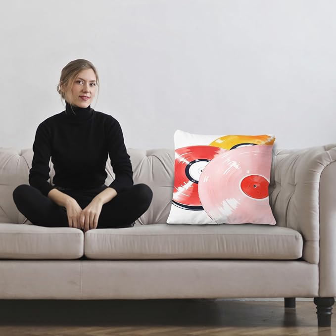 Retro Vinyl Record Pillow Covers 18x18, Vinyl Record Decor, Trendy Retro Colorful Records Decorative Throw Pillow Covers for Music Room Studio Home Bedroom Couch Bed