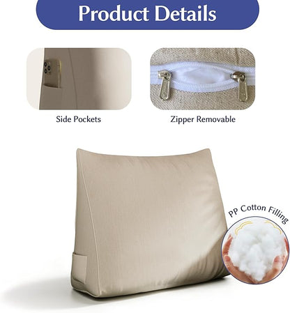 WOWMAX Back Pillow for Bed Sitting up-Bed Wedge Pillow Back Support Pillows for Bed & Sofa Couch, 85% Linen 15% Cotton Blend, Natural Color