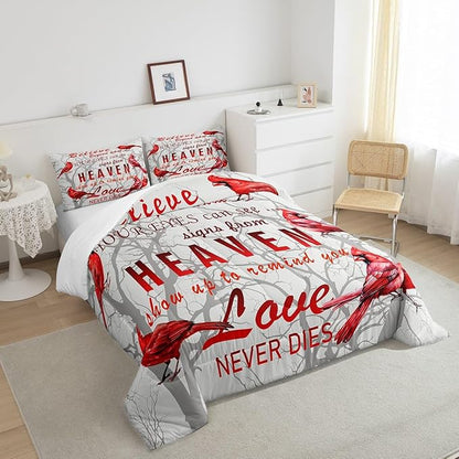 Feelyou Cardinal Bird Comforter Set Queen Size Farmhouse Red Birds Bedding Set for Girls Boys Women Men Tree Branches Decor Comforter Nature Comforter with 2 Pillow Case