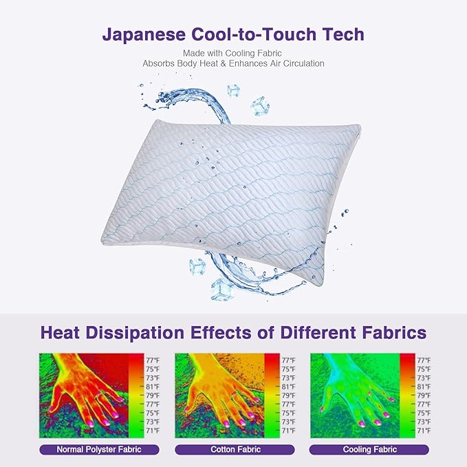 Cooling Pillows Standard Size Set of 4, Shredded Memory Foam Pillows with Zipper, Adjustable Firm for Sleeping Cool Cold Pillow for Hot, Side Sleepers,20x26,4 Pack
