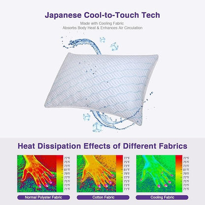 Cooling Pillows Standard Size Set of 4, Shredded Memory Foam Pillows with Zipper, Adjustable Firm for Sleeping Cool Cold Pillow for Hot, Side Sleepers,20x26,4 Pack