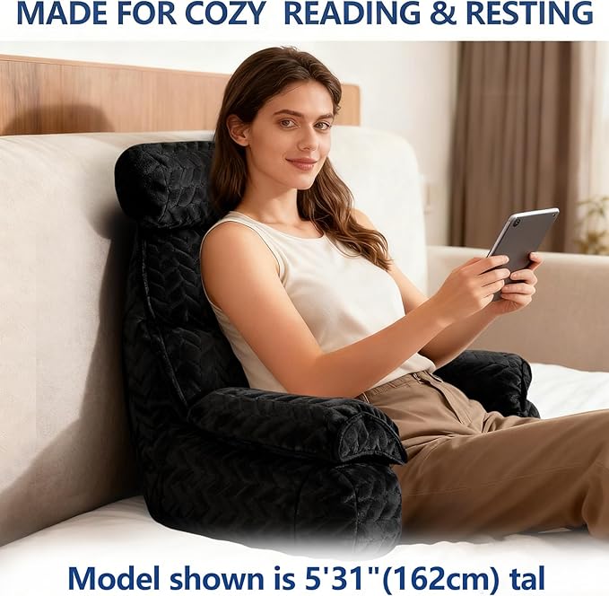 FXXUDVNIIN Back Pillow for Bed Sitting up – with 9.4" Armrests Bed Pillow for Sitting up,Inch Arms for Support, Ideal for Reading, Watching TV, Gaming, and Relaxing