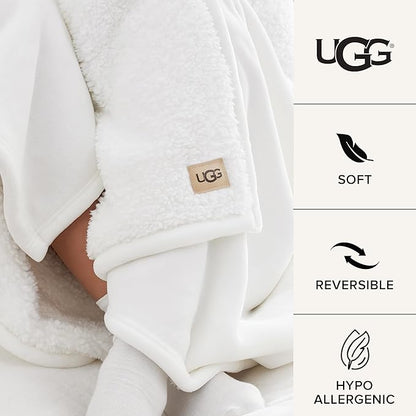 UGG Nita King/California King Blanket Fleece Fluffy Reversible Soft Fuzzy Bedding Cozy Plush Warm Oversized Blanket Machine Washable Bedroom Decor for Big Couch or Bed, 110-inch x 90-inch, White Snow