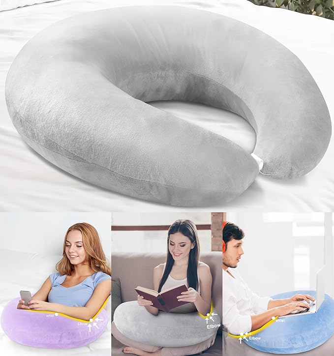 Gaming Pillow Arm Support Pillow for Bed & Sofa: Ergonomic U-Shaped Lap Pillow with Elbow Rest for Adults & Kids - Reduces Arm Pain & Fatigue During Gaming, Reading, Working & Crocheting