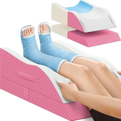 Elevation Pillows for Leg After Surgery, Memory Foam Adjustable Wedge Pillow for Injury or Rest, Ankle Pillow for Sleeping Blood Circulation Pink/Double Leg