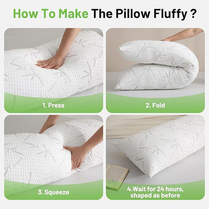 Full Body Pillow with Removable Pillowcase for Adults,（Memory Foam Filling）（Long Pillow for Side Sleepers） （Fluffy and Firm）（Adjustable Filling）（20×54 Inch，White）