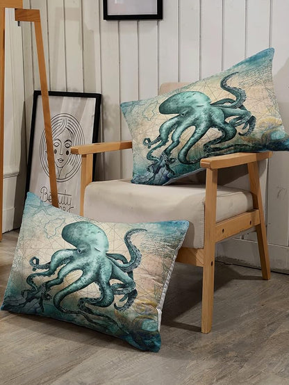 CVHOUSE Octopus Duvet Cover Twin Size,Sea Animal Mediterranean Style Design Bedding Set,Ocean Comforter for Kids Teens,1 2 Pillowcases 3 Piece Twin 71'x87'