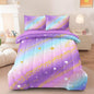 5 Pcs Full Bedding Sets for Girls, Purple Glitter Rainbow Bed in A Bag Full Size Bed Set, Stars Galaxy Bedding Comforter Set for Girls