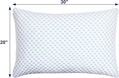 XWZO Cooling Pillow 2 Pack Pillows Queen Size Set of 2, Shredded Memory Foam Pillows Adjustable Gel Bed Pillows for Side Back Stomach Sleepers with Washable Removable Cover