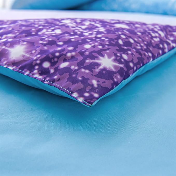 A Nice Night Girls Comforter Set Twin Size 6 Piece Bed in A Bag 3D Colorful Sparkle Galaxy Rainbow Bedding Comforter Sheet Sets for Kids,BluePurple