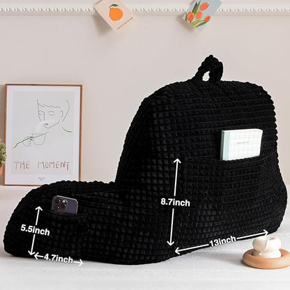 A Nice Night Reading Pillow Bed Wedge Large Adult Children Backrest with Arms Back Support for Sitting Up in Bed/Couch for Lounging Bedrest,Waffle Stereoscopic Design,Black