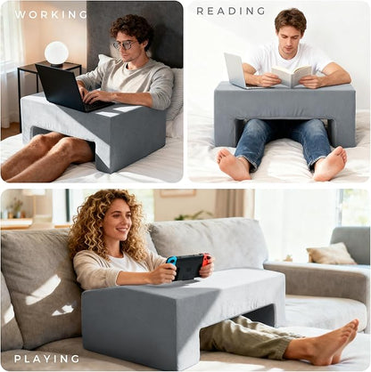 Reading Pillow for Gaming Lap Desk Pillow for Laptop Memory Foam Bed Desk for Reading Working Crocheting Gaming Arm Rest on Bed/Sofa/Floor/Couch/Car(Grey)