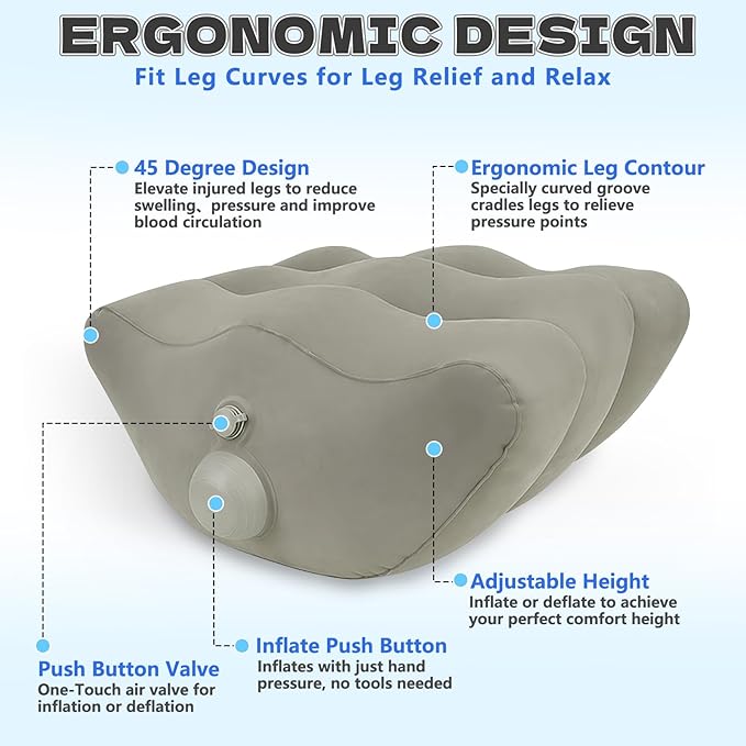 Inflatable Leg Elevation Pillow After Surgery, Wedge Leg Elevating Pillows for Injury Recovery, Blood Circulation, Swelling, Legs Support Cushion Knee Hip Ankles Pain
