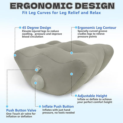 Inflatable Leg Elevation Pillow After Surgery, Wedge Leg Elevating Pillows for Injury Recovery, Blood Circulation, Swelling, Legs Support Cushion Knee Hip Ankles Pain