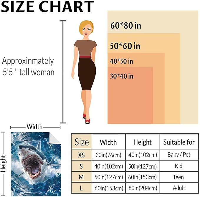 Shark Blanket for Kids 5-7 - 40 x 50 Inches Soft Flannel Throw for Animal Lover - Soft Warm Throw Blankets Stuff for Couch, Sofa