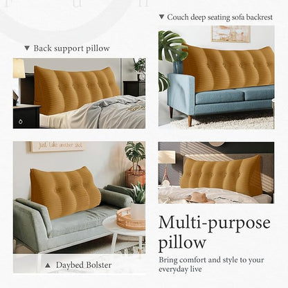 14 lbs Thickened King Wedge Pillow Headboard Body Positioner Triangular Reading Pillow Bed Bolster Pillow for Sitting Up in Bed with Removable Cover Corduroy