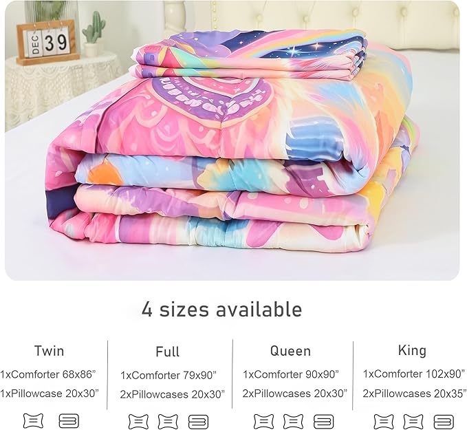 Cat Comforter Set Full: Rainbow Exotic Cat Bedding Set Kawaii Colorful Kitten Quilts Pet Feline Flowers Castle Bed Sets for Teens Girls Kids Women 1 Comforter & 2 Pillowcases
