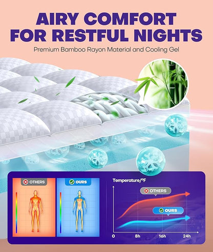 Dual Layer 4 Inch Memory Foam Mattress Topper for Pressure Relief with 4X Support, 2" Pillow Top Twin XL Mattress Topper 50% Viscose Made from Bamboo Plus 2" Cooling Gel Memory Foam Mattress Pad