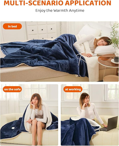 Heated Blanket Electric Blanket Queen Size, Super Soft Cozy Upgraded Flannel Heating Blanket with 9 Heating Levels & 1-9 Hours Auto Off, Fast Heat & Overheat Protection, 84" x 90", Blue