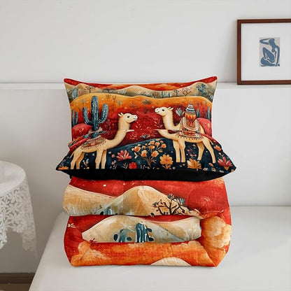 Castle Fairy Desert Alpaca Bedding Set Toddler Size Bohemia Rustic Exotic Comforter Set for Kids Teens Room Decor Western Tribal Style Floral Duvet Insert Galaxy Sky Down Comforter Set,2Pcs