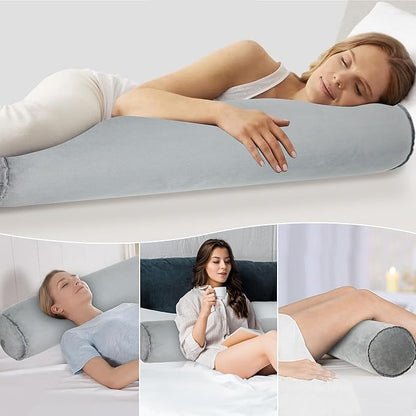 Inflatable Body Pillow for Adults Kids, 47 Inch Body Pillows for Side Sleeper, Travel Body Pillow for Bed, Bolster Pillow, Round Cervical Cylinder Pillow for Sleeping