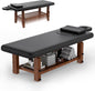 Olela Wood Adjustable Massage Table, Stationary Massage Tables with Adjustable Height Legs & Storage, Esthetician Bed with C-Shaped Pillow & PU Leather for Spa, Massage, Physical Therapy, Treatment