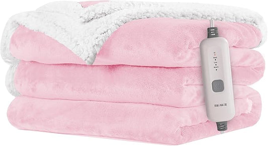 Electric Heated Blanket Flannel & Sherpa 72"x84" Full Size - 4 Heat Levels, 10H Auto Shut Off, Fast Heating, Cozy and Comfortable, Warm Gifts, Machine Washable - Pink