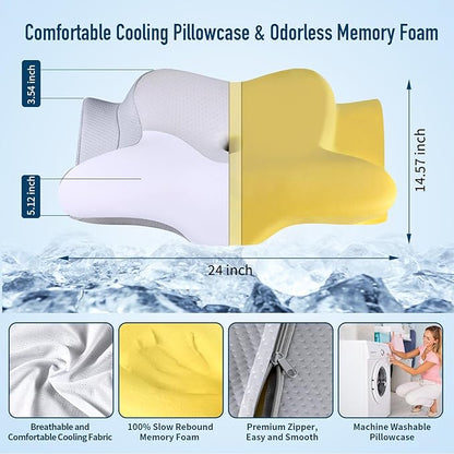 Cervical Pillow for Neck Pain Relief - Ergonomic Pillow for Sleeping Side Sleeper Pillow for Adults, Contour Neck Pillow Cooling Memory Foam Pillows, Orthopedic Bed Pillow(White & Grey)