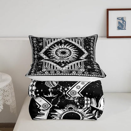 Castle Fairy Mandala Bohemian Comforter Set Sun Moon Star Planet Bedding Set for Kids Girls Women Adults Black White Comforter Bohemian Quilted Duvet Set Bedroom Collection Twin Pink 2Pcs