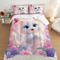 Kids Comforter Set Queen Size,Pink Cats Bedding Set for Girls Kawaii Room Decor,Colorful Flowers Rainbow Bed Set,Cute Pet Animal Themed Bedding with 2 Pillowcases.