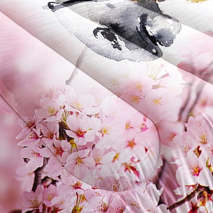 Kid Horse Comforter Set Twin Room Floral Animal Theme Handsome Horse Chic Cherry Blossom Bedding Set Wild Animal Decor Quilt Set for Girls Adult, 1 Comforter + 2 Pillowcases